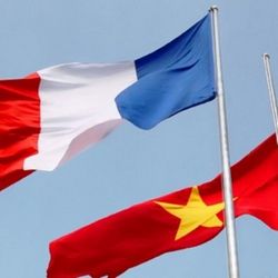 drapeaux de la France et du Vietnam flottant